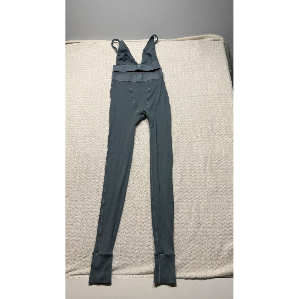 SKIMS Cotton Rib 2-Piece Set Bralette and Leggings Slate Blue Grey XS 4951
